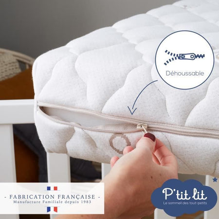 Materasso per bambini in cotone organico - 60x120x10 cm - 100% cotone - Rivestimento sfoderabile - Nessun trattamento chimico