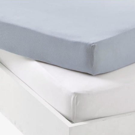 Set 2 lenzuola con angoli - P'TIT DODO - Jersey - 70 x 140 cm - Bianco / Azzurro
