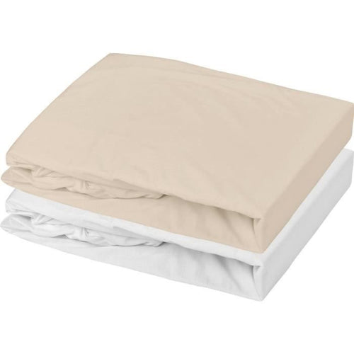 Set 2 lenzuola con angoli - P'TIT DODO - Jersey - 60 x 120 cm - Bianco / Nudo