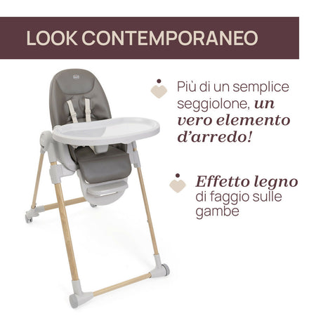 CHICCO Polly Armonia Seggiolone Evolutivo Pappa per Bambini da 0 Mesi a 40 kg, Seggiolone Reclinabile a Sdraietta con Altezza e Poggiapiedi Regolabili, 4 Ruote, Chiusura Compatta, grigio scuro, colore SCANDINAVIAN