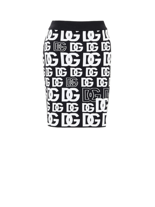 Dolce & Gabbana Minigonna in Maglina Nera con Stampa Allover da donna