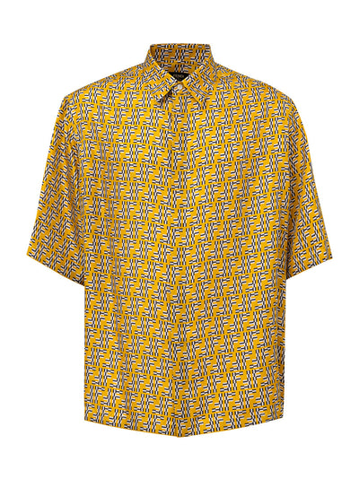 Fendi Camicia in Seta Gialla Hita con Stampa Labyrinth da uomo