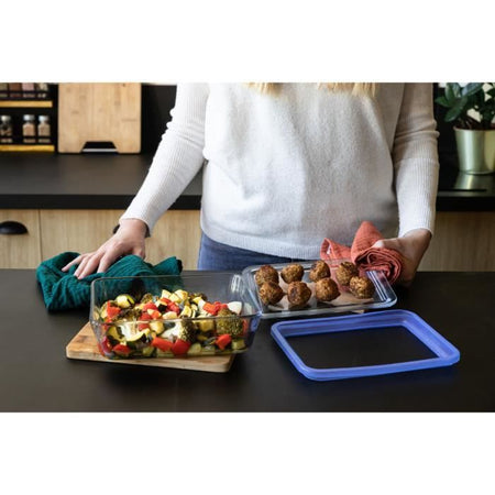 Set di 3 contenitori per alimenti con coperchio - PYREX - Plastica Zero - Vetro - Rettangolari - 0,8/1,5/2,6 L