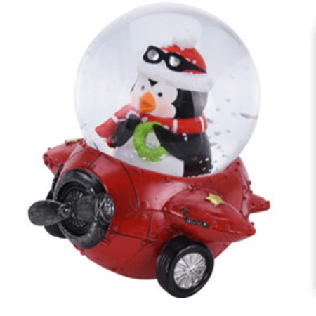 Ampolla con led, palla di neve "Aereo" h 10 cm idea regalo natalizia