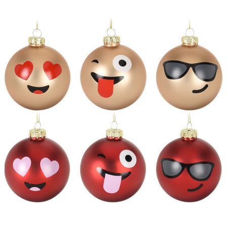 12 palline per albero di natale in vetro con Emoticon da Ø 6 cm pendaglio decorato