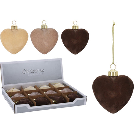 12 Palline per albero di natale in velluto "Cuore" pendaglio Tinta Unita 8 cm