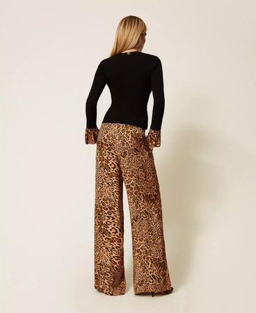Pantaloni Twinset donna jacquard cashmere animalier ampi