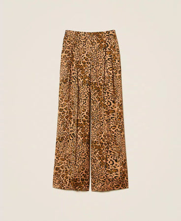 Pantaloni Twinset donna jacquard cashmere animalier ampi