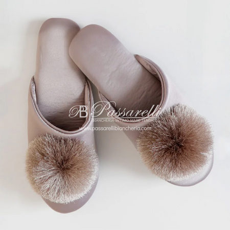 Pantofole da Donna in raso con pon-pon  69041  2411S12