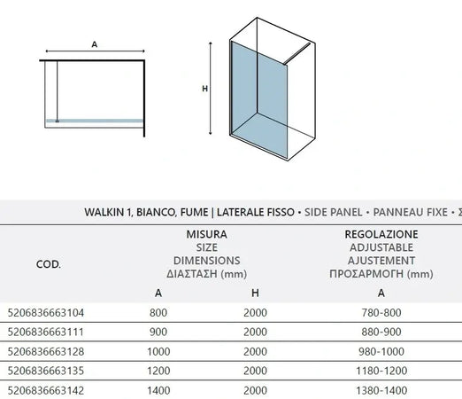 Parete Walkin Fumè 8mm Anticalcare Profili Bianco Opaco H200cm - Shopbagno.it