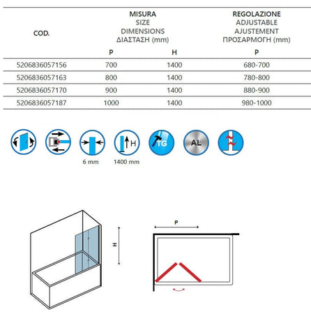 Parete Sopravasca Pieghevole Trasparente Karag S 7 - Shopbagno.it