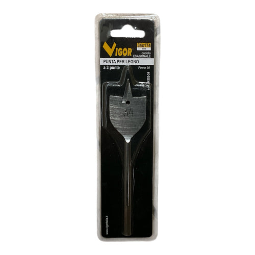 Punta per Legno 3 Punte Cod. Esagonale 6 mm 34x174 mm Vigor