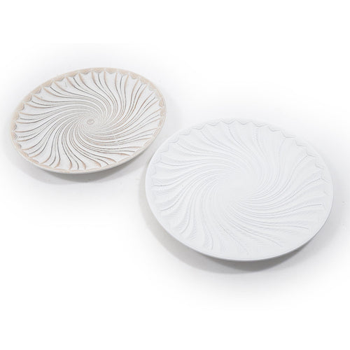 Piatto tondo decorativo Boho Chic in legno bianco da portata 30 cm