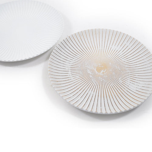Piatto tondo decorativo Boho Chic in legno bianco da portata 40 cm