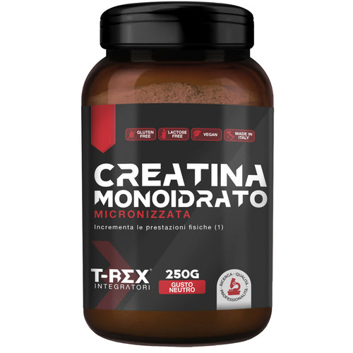 T-rex integratori creatina monoidrato micronizzata - integratore alimentare per massa muscolare e boost energetico pre workout (gusto neutro, 250g)