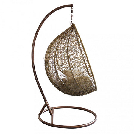 Poltrona a dondolo sospesa "Amirantes" per giardino e veranda in rattan con cuscino