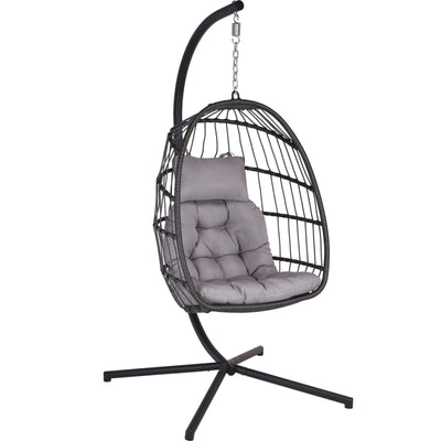 Poltrona a dondolo sospesa Richiudibile per giardino e veranda in rattan con cuscino