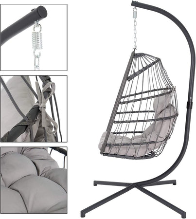 Poltrona a dondolo sospesa Richiudibile per giardino e veranda in rattan con cuscino