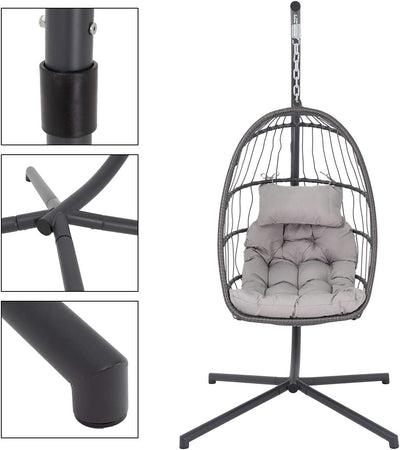 Poltrona a dondolo sospesa Richiudibile per giardino e veranda in rattan con cuscino