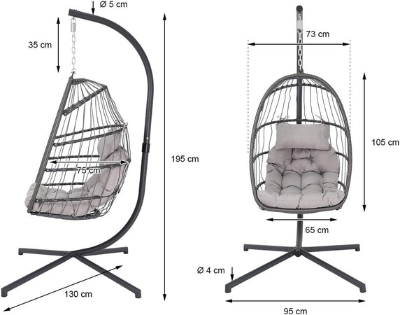 Poltrona a dondolo sospesa Richiudibile per giardino e veranda in rattan con cuscino