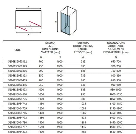 Porta Doccia Saloon H200 6mm Trasparente - Shopbagno.it