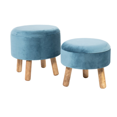 Pouf contenitori in velluto per arredamento moderno con piedi in legno h 37 cm