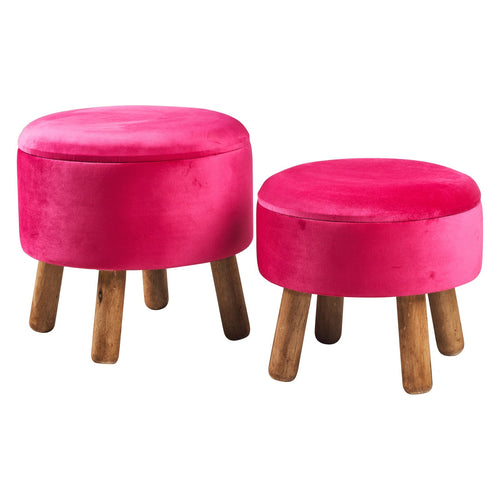 Pouf contenitori in velluto per arredamento moderno con piedi in legno h 37 cm