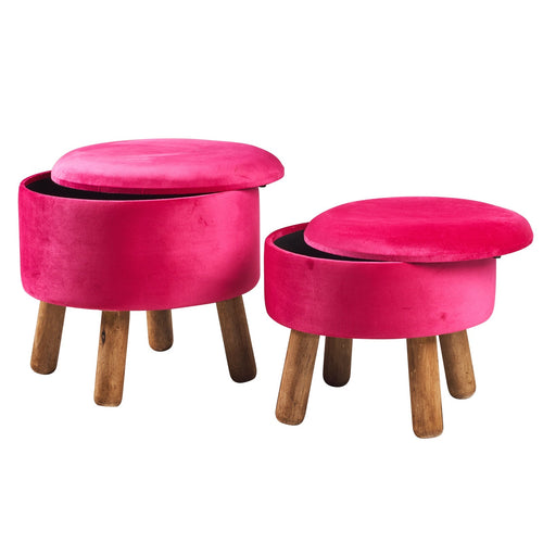 Pouf contenitori in velluto per arredamento moderno con piedi in legno h 37 cm