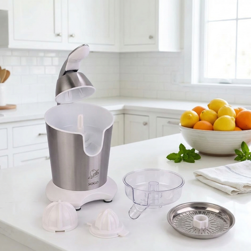 Spremiagrumi Elettrico con Leva SOGO  160W Acciaio Inox 2 Coni Antigoccia 0,3L Silenzioso Smontabile con Piedi Antiscivolo