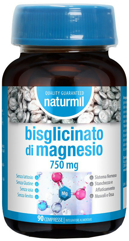 Magnesio bisglicinato 750mg 90 cpr Naturmil. Integratore di magnesio utile per sostenere sistema nervoso, muscoli, ossa e contro la stanchezza