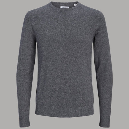 Pullover Uomo Grigio Melange Jack Jones, Girocollo Aderente