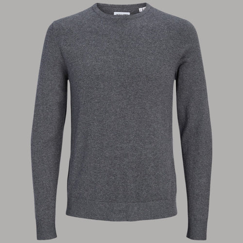 Pullover Uomo Grigio Melange Jack Jones, Girocollo Aderente