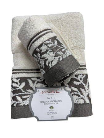 Set Asciugamani 1+1 Via Roma 60 Samba – Spugna di Cotone Jacquard 420 gr/m²