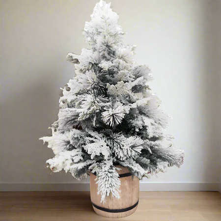 Albero di natale innevato in PP Effetto Aghi di Pino + PE Effetto Real Touch + Flock h 130 cm