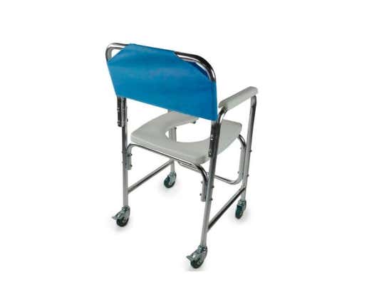 Sedia WC per bagno in alluminio con ruote, colore blu, Mod. Manzanares