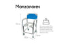 Sedia WC per bagno in alluminio con ruote, colore blu, Mod. Manzanares