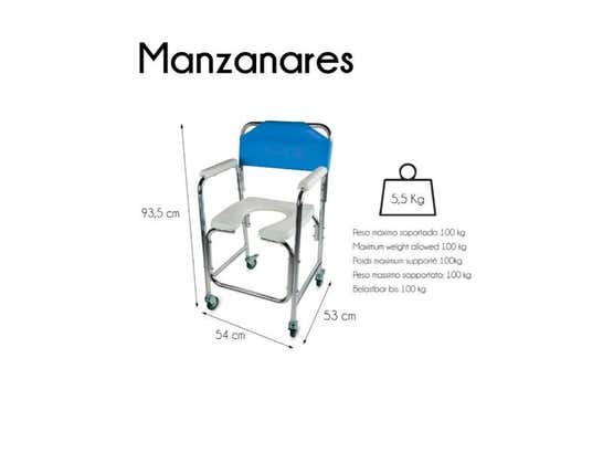 Sedia WC per bagno in alluminio con ruote, colore blu, Mod. Manzanares
