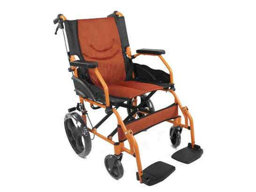 Sedia a rotelle pieghevole in alluminio 41 cm, colore arancione e nero