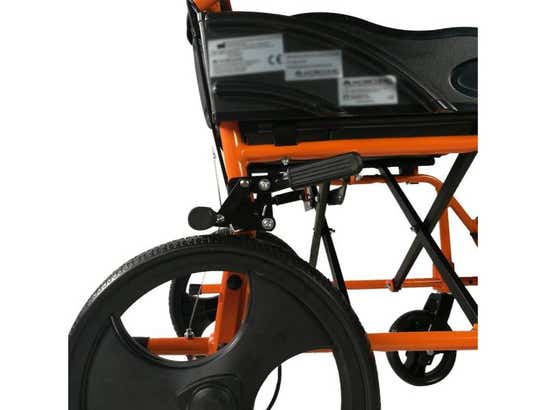 Sedia a rotelle pieghevole in alluminio 41 cm, colore arancione e nero
