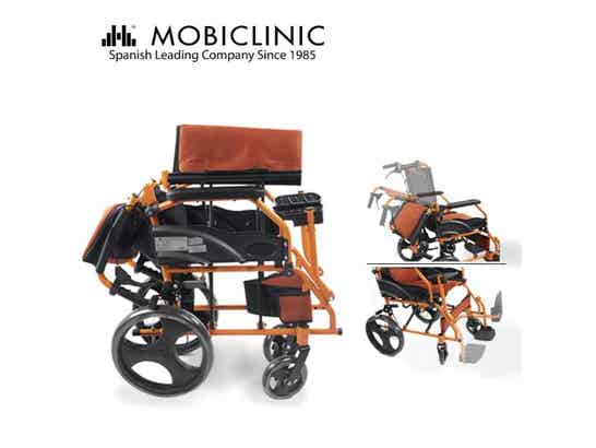 Sedia a rotelle pieghevole in alluminio 41 cm, colore arancione e nero