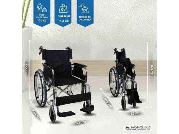 Sedia a rotelle Plegable de Aluminio Palacio, Asiento 46 cm, Negro, 100 kg
