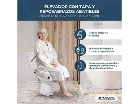 Elevatore WC regolabile e inclinabile con coperchio e braccioli abatibili