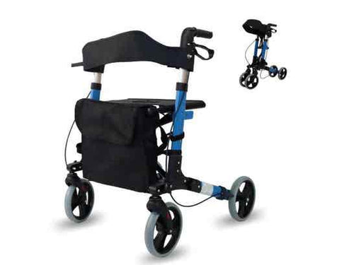 Rollator Trajano 4 ruote con seggiolino per anziani Celeste