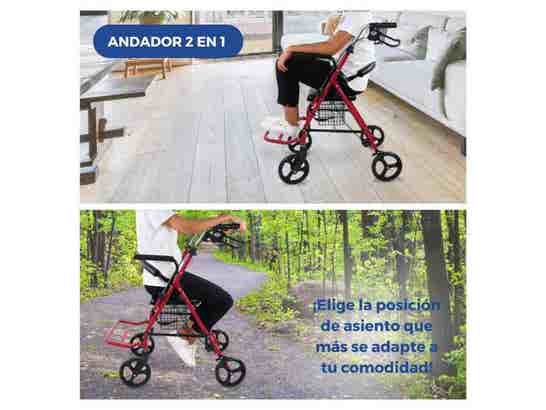 Rollator 2 in 1 Colón Burdeos con freni alle maniglie e sedia