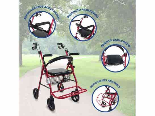 Rollator 2 in 1 Colón Burdeos con freni alle maniglie e sedia