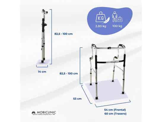 Rollator Plegabile Aluminio Pórtico per Anziani - 100 kg, Regolabile 82,5-100 cm