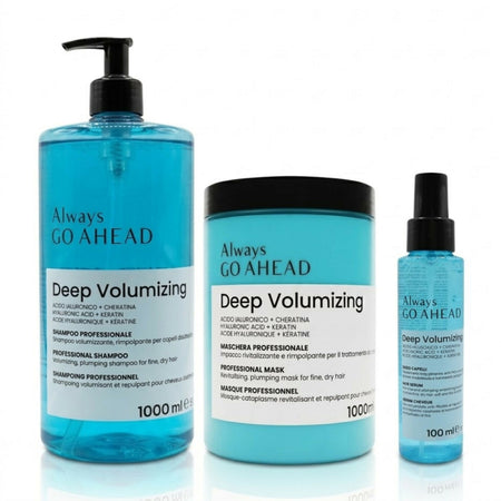 Kit Capelli Volumizzante Professionale Acido Ialuronico e Cheratina - Always GO AHEAD Shampoo e Maschera 1L + siero 100ml