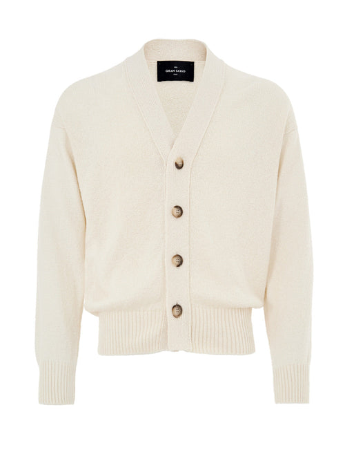 Gran Sasso Maglione Cardigan in Cotone Bianco Panna da uomo