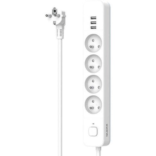 Multipresa - QUARX - 4 prese - Con 3 porte USB, cavo da 1,5 m