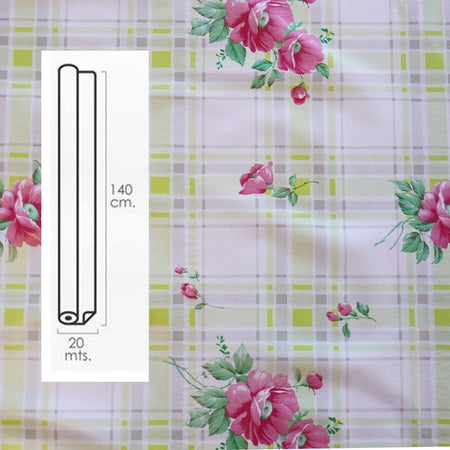 ***MEGA STOCK*** Rotolo da 20 metri (H140cm) di Tovaglia PVC telata cerata Per Casa, Sagre, Pizzerie QUADRI E FIORI ROSA